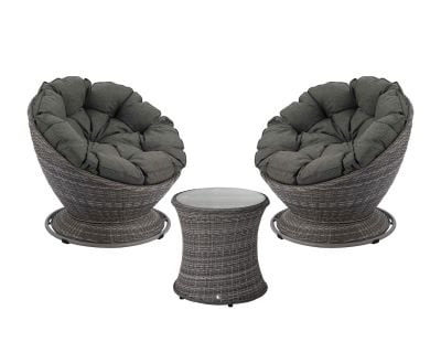 Lucia Rattan Garden Swivel Chair Set in Grey