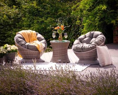Lucia Rattan Garden Swivel Chair Set in Grey