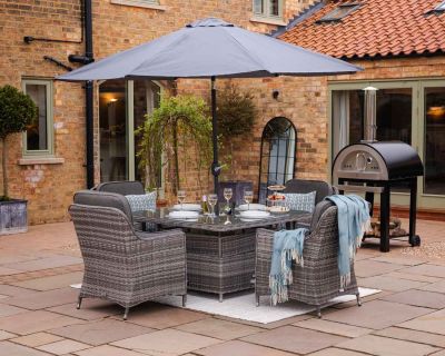 Lyon 4 Rattan Garden Chairs and Square Drinks Cooler Dining Table in Grey