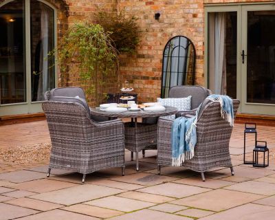 Lyon 4 Rattan Garden Dining Chairs and Round Table in Grey