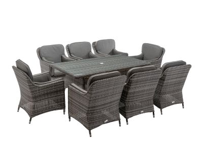 Lyon 8 Rattan Garden Dining Chairs and Large Rectangular Table in Grey
