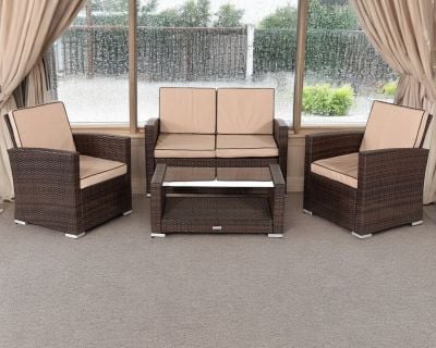 Marbella Rattan Garden Sofa Set in Chocolate Mix and Coffee Cream