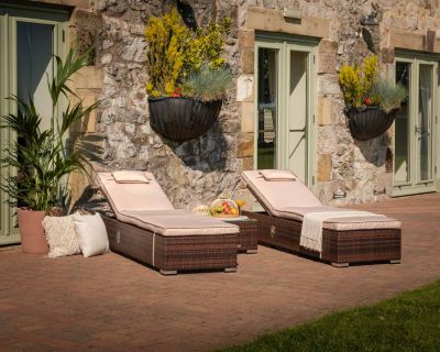 Miami Rattan Garden Sun Lounger Set in Chocolate & Cream