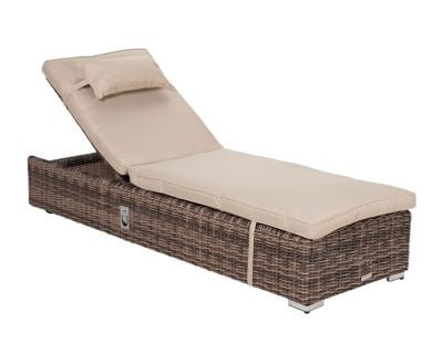 Miami Rattan Garden Sun Lounger in Premium Truffle Brown and Champagne