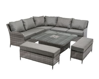 Monte Carlo Rattan Garden Corner Dining Set with Square Drinks Cooler Dining Table in Grey