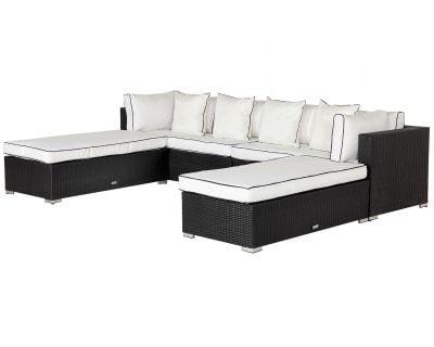 Monaco Rattan Garden Day Bed Sofa Set in Black and Vanilla