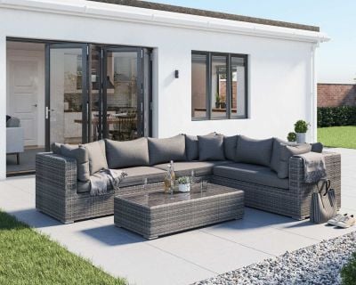 Monaco Rattan Garden Lefthand Corner Sofa Set in Grey