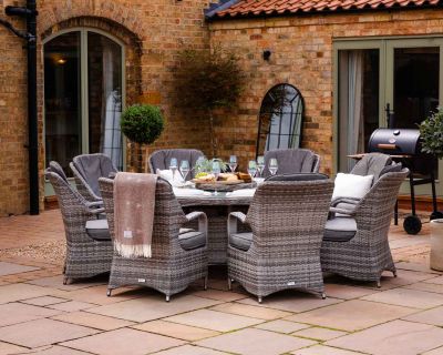 Marseille 8 Rattan Garden Dining Chairs and Large Round Table with Lazy Susan in Grey