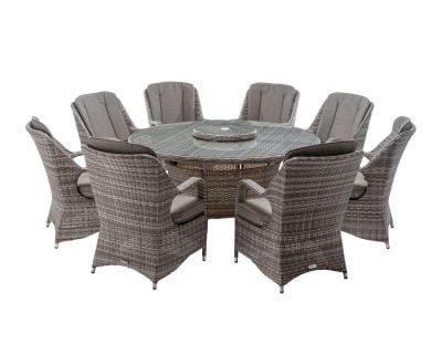 Marseille 8 Rattan Garden Dining Chairs and Large Round Table with Lazy Susan in Grey