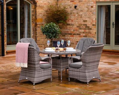 Marseille 4 Rattan Garden Dining Chairs and Small Round Table in Grey