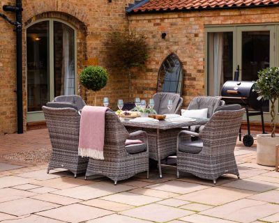 Marseille 6 Rattan Garden Dining Chairs and Large Rectangular Table in Grey