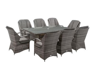 Marseille 8 Rattan Garden Dining Chairs and Large Rectangular Table in Grey