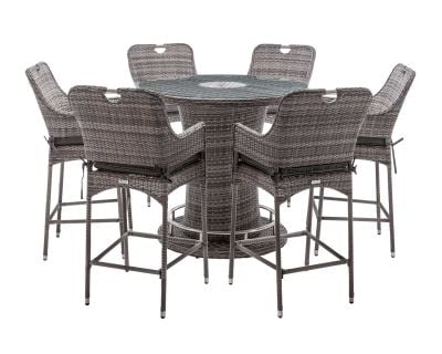 Porto Rattan Garden Bar Set with 6 Stools in Grey