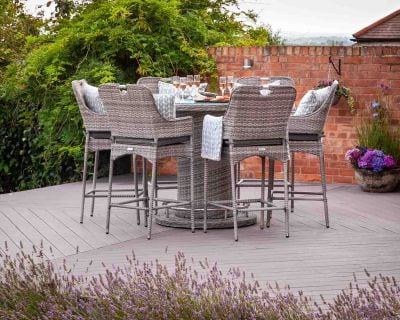 Porto Rattan Garden Bar Set with 6 Stools in Grey