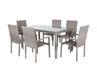 Rio 6 Stackable Chairs and Rectangular Open Leg Dining Table in Grey