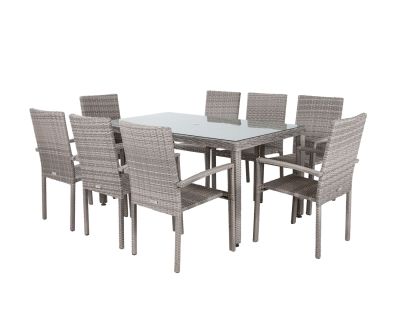 Rio 8 Stackable Chairs and Rectangular Open Leg Dining Table in Grey