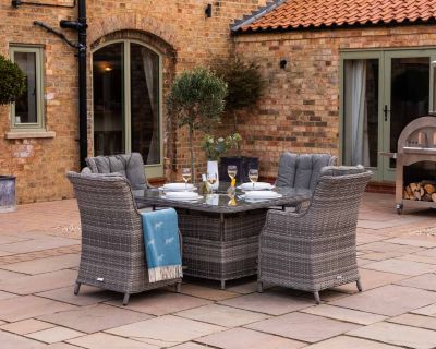 Riviera 4 Rattan Garden Chairs and Square Ice Bucket Dining Table in Grey