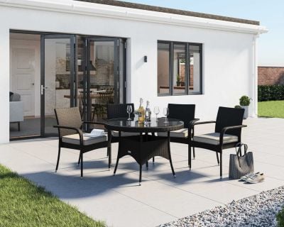 4 Seater Round Table Rattan Dining Set With 4 Chairs