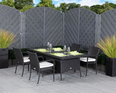Roma 4 Rattan Garden Chairs and Rectangular Table Set in Black and Vanilla