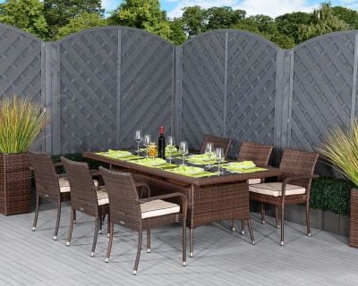 Roma 6 Rattan Garden Chairs and Rectangular Table Set in Chocolate and Cream