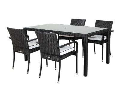 Roma 4 Rattan Garden Chairs and Small Rectangular Table Set in Black and Vanilla