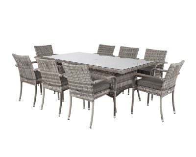 Roma 8 Stackable Chairs and Rectangular Dining Table in Grey