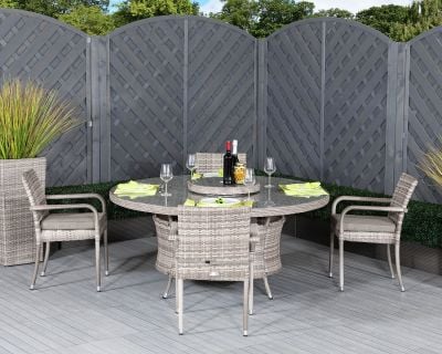 Roma 4 Stackable Chairs and Large Round Dining Table in Grey