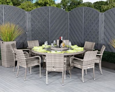 Roma 8 Stackable Chairs and Large Round Dining Table in Grey
