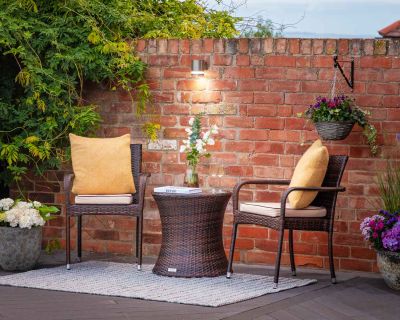 Roma Rattan Garden Bistro Round Set in Chocolate and Cream