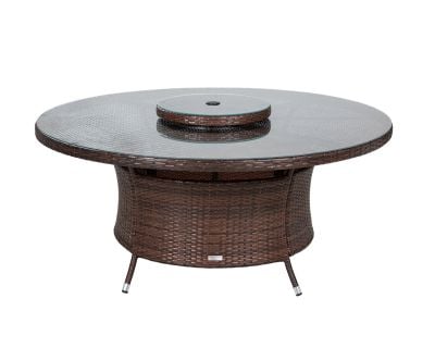 Large Round Rattan Garden Dining Table with Lazy Susan in Chocolate Mix