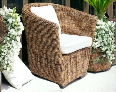 Abaca Tub Chair with Dark Colonial Feet, Oatmeal Cover