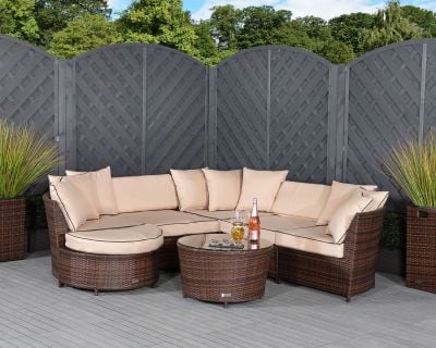 Valencia Rattan Garden Corner Sofa Set in Chocolate Mix and Coffee Cream