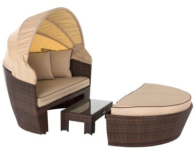 Venice Rattan Garden Day Bed in Chocolate Mix and Coffee Cream