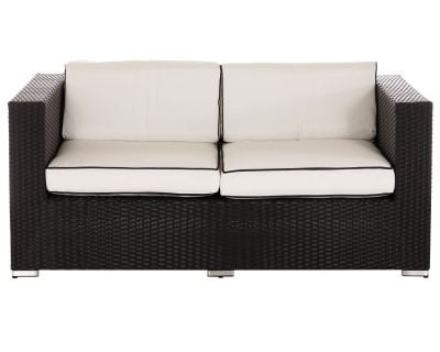 Ascot 2 Seater Rattan Garden Sofa in Black and Vanilla