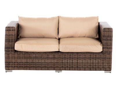 Ascot 2 Seater Rattan Garden Sofa in Premium Truffle Brown and Champagne