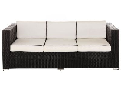 Ascot 3 Seater Rattan Garden Sofa in Black and Vanilla