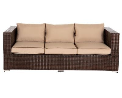 Ascot 3 Seater Rattan Garden Sofa in Chocolate Mix and Coffee Cream