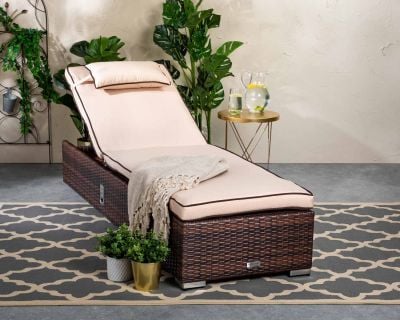 Miami Rattan Garden Sun Lounger in Chocolate Mix and Coffee Cream