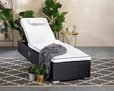 Miami Rattan Garden Sun Lounger in Black and Vanilla