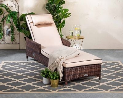 Cambridge Rattan Garden Sun Lounger in Chocolate Mix and Coffee Cream