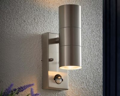 Endon Cannon PIR Outdoor Wall Light in Silver