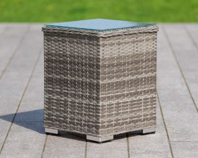 Tall Square Rattan Garden Side Table in Grey 