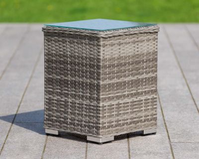 Tall Square Rattan Garden Side Table in Grey