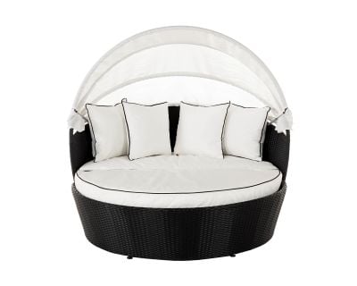 Venice Rattan Garden Day Bed in Black and Vanilla