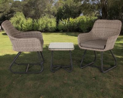 Vasto Rattan Garden Bistro Set in Grey
