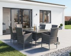 Cambridge 6 Rattan Chairs and Rectangular Table Set in Grey