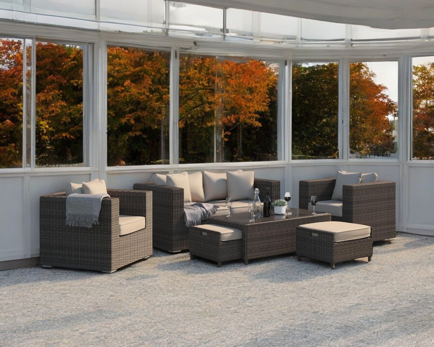 2 Seater Rattan Conservatory Sofa Set In Truffle Brown Champagne Ascot Rattan Direct