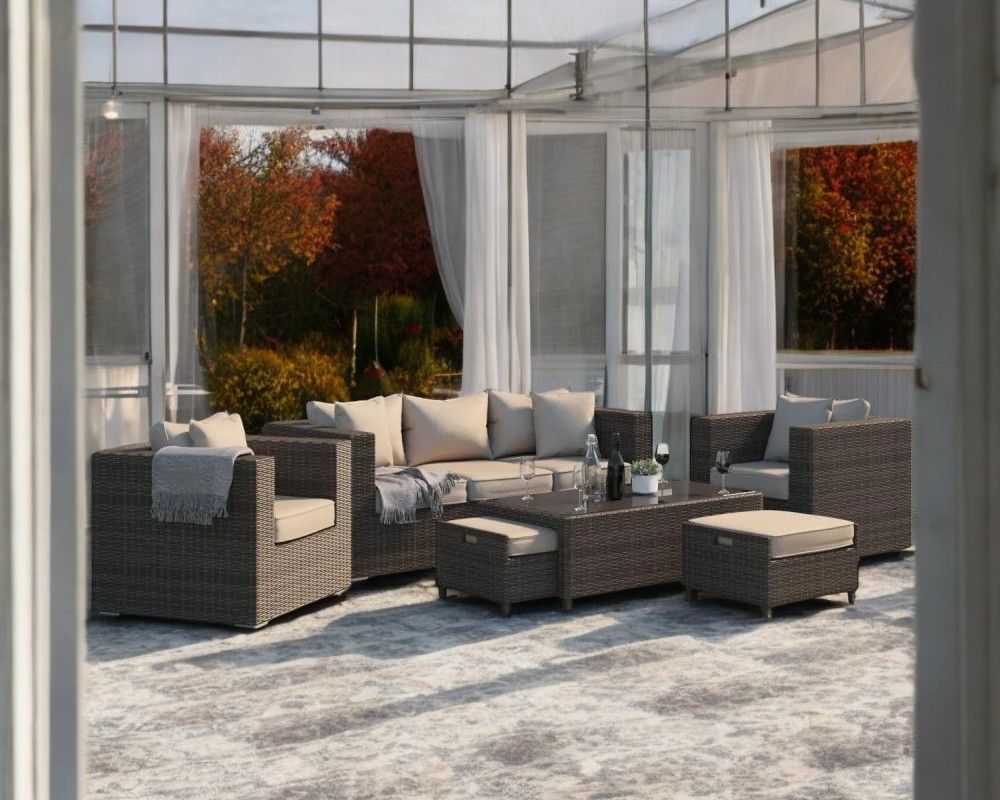 3 Seater Rattan Conservatory Sofa Set In Truffle Brown Champagne Ascot Rattan Direct