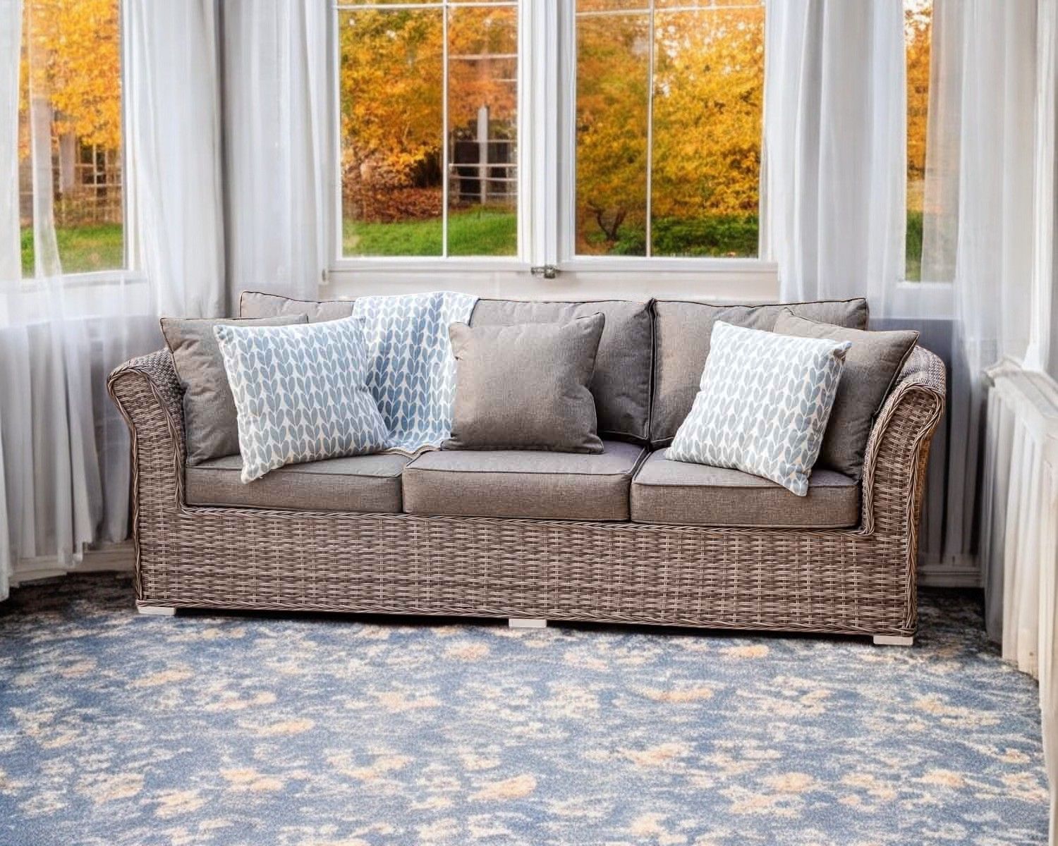 3 Seater Rattan Conservatory Sofa In Grey Lisbon Rattan Direct