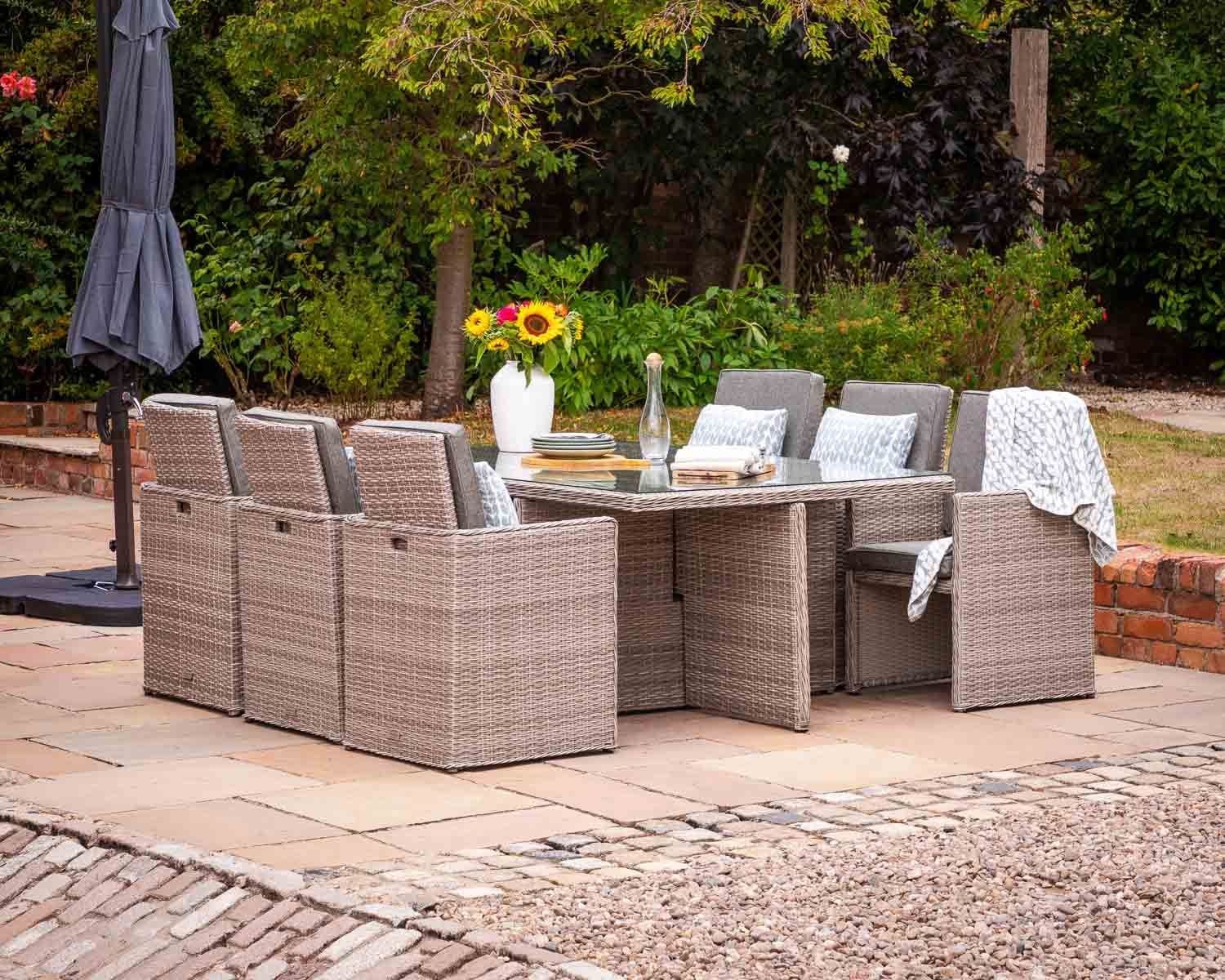 Wicker Patio Rattan 11 Piece Rectangular Cube Set Grey Seater